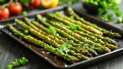 Grilled green asparagus with parmesan cheese - obrazy, fototapety, plakaty