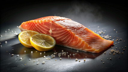 Salmon Fillet with Herbs, Lemon, and Peppercorns on Slate

