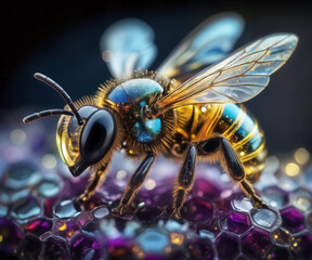 Fototapeta premium Bee made of Gems and Gold Jewelry Concept illustration Macro Close-up view