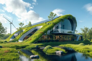 Fototapeta premium An eco office building powered by renewable energy sources