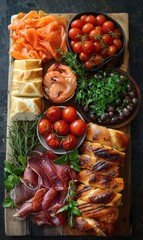 Food pairings close up to show the complementing textures and colors