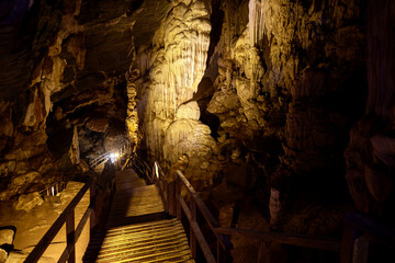 Stalactite and Stalagmite in the cave at Phi Phi Petch cave in Thailand