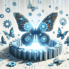 3D Flat Icon Digital Butterfly Effect Concept Butterflies with wings displaying digital signals with white background and isolated fantasy digital innovation (1).jpg