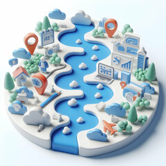3d flat icon Inbound Marketing River Concept as A river flowing through content touchpoints with isolated (1).jpg