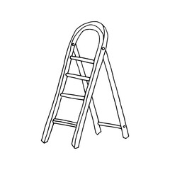 Portable stepladder, folding ladder. Doodle. Vector illustration. Hand drawn. Outline.