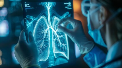 Diseases of the lung in the picture in the hands of a doctor, heart disease patient, a chest pain to his doctor - obrazy, fototapety, plakaty