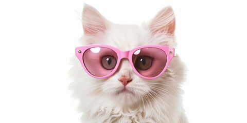 A cute cat wearing sunglasses, relaxing with a stylish and adorable expression.