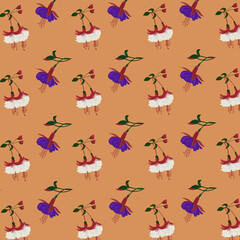 Seamless pattern  white and purple fuchsia flowers 