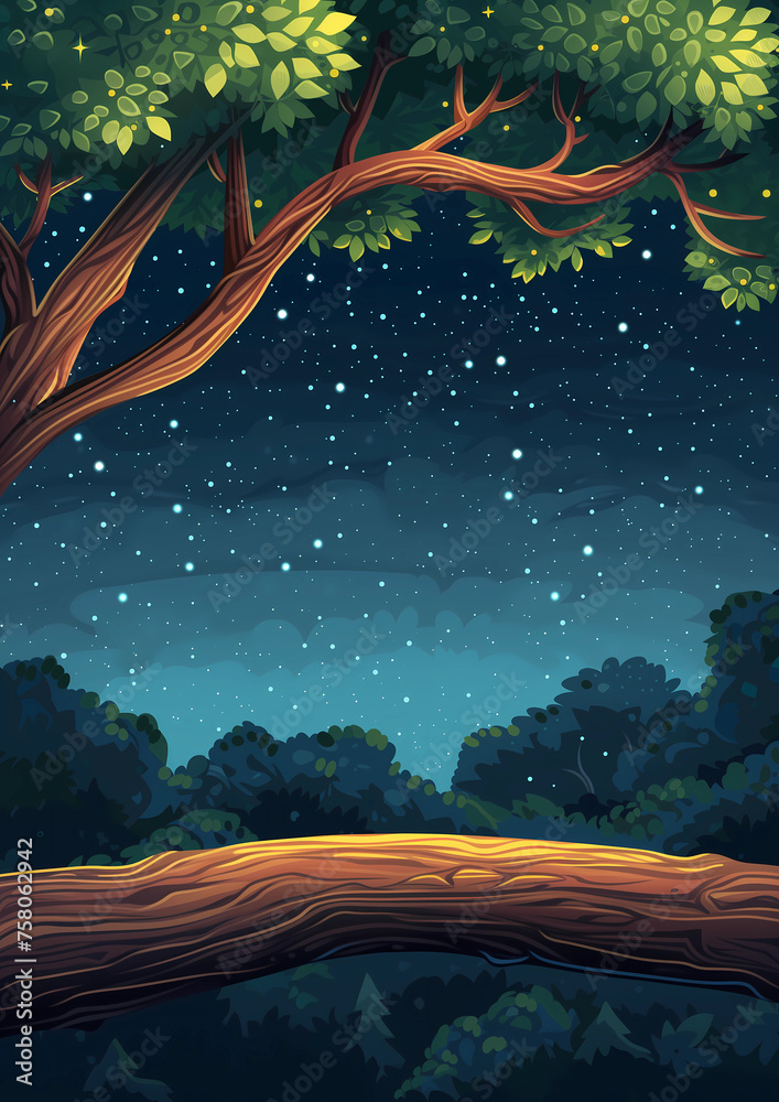 Sticker Summer Night Forest Tree with a Huge Branch