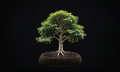 The image is a small, green tree growing out of a hole in the ground.