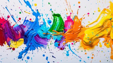 Colorful paint brush splashes on canvas