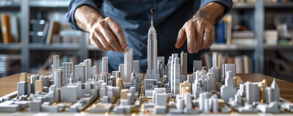 Interactive 3D city model in an entrepreneurs hands for a tech expo