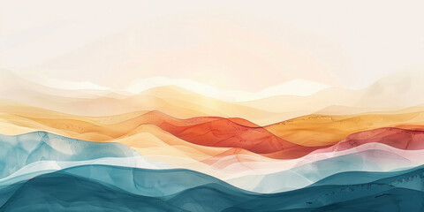 Vibrant Abstract Background with Colorful Waves and Majestic Mountains in the Distance, Illustration