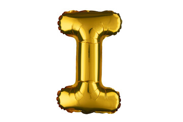 Helium gold balloon letter I isolated on white.