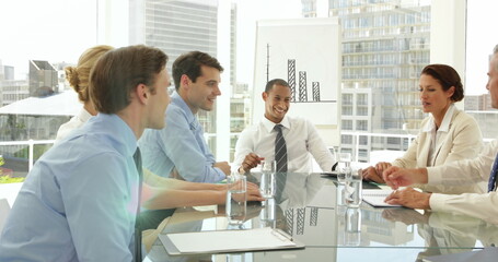 Image of shapes over caucasian business people in office