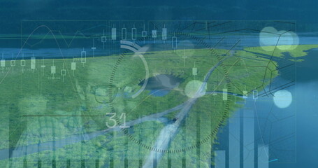 Image of data processing over landscape