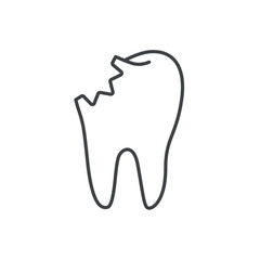 broken tooth icon. sick tooth icon outline. Thin linear broken tooth