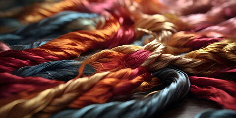 close up of colorful silk thread