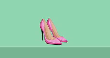 Image of pink high heels icon on green black background
