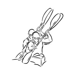 Doodle style canoe and paddles sketch in vector format.