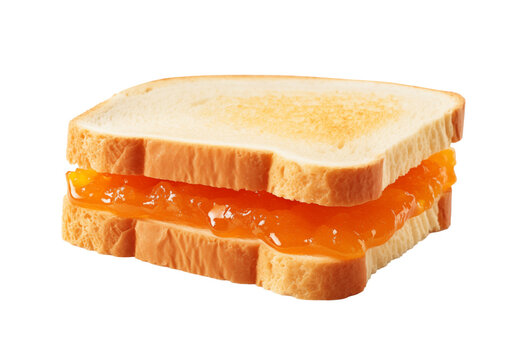 Photo of a delicious sandwich with orange marmalade isolated on a white background