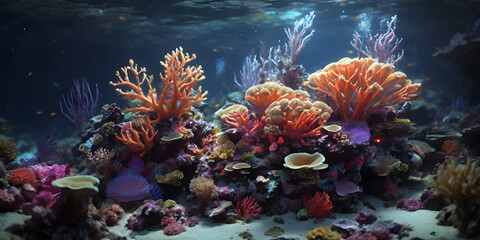 Fototapeta na wymiar Bioluminescent coral reef