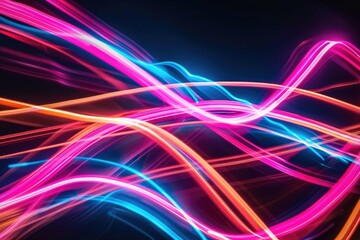 Abstract, neon light streaks against a deep black setting