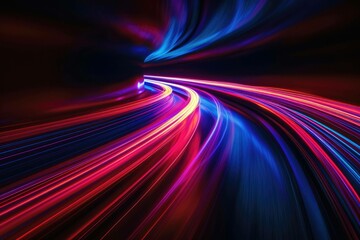 Abstract, neon light streaks against a deep black setting