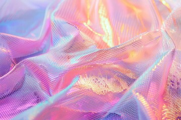 Fototapeta premium Holographic digital mesh weaving over a subtle pastel gradient