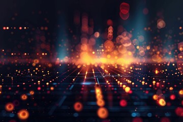 Obraz premium Luminous digital grid lines on a dark, blurred backdrop