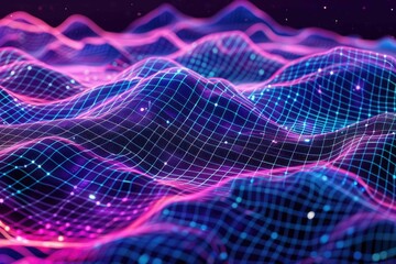 Multidimensional digital grid landscape in neon colors