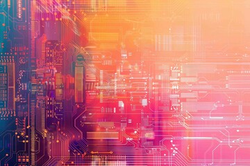 Fototapeta premium Multilayered digital circuit patterns over a gradient background