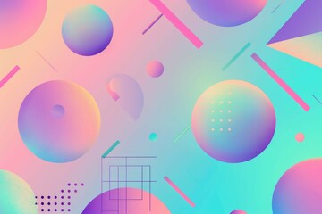 Smooth gradient with floating, digital geometric shapes
