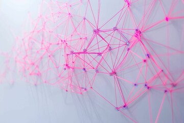 Softly glowing, neon-hued network mesh on a subtle gray canvas