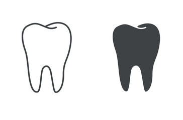 Tooth icon and symbol linear outline. Perfect pixel. vector on white background