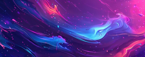 Abstract futuristic fluid background in colorful neon shades of blue, pink and purple. Interweaving paint shades