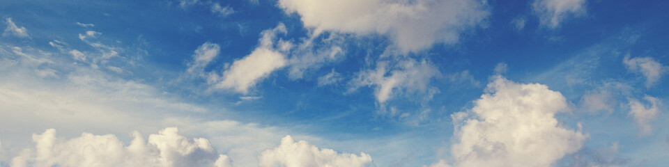 Blue sky with clouds. Cloudy sky background. Horizontal banner - 758066734