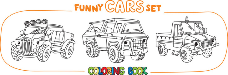 Retro pickup trucks. Cars coloring book set - 758066762