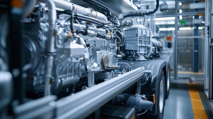 Hydrogen fuel cell engine inside a sustainable transport truck