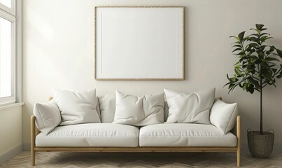 Mock up frame in home interior. A home design with sofa and frame. interior living room, 3d render