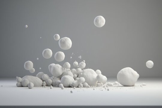 Minimalist white spheres on a grey background