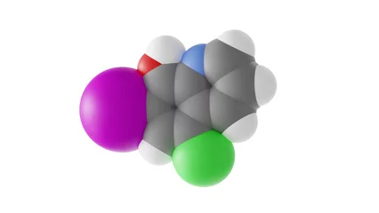 Fotobehang clioquinol molecule, iodochlorhydroxyquin, molecular structure, isolated 3d model van der Waals © Сергей Шиманович