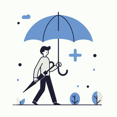 Icon illustration of person with umbrella. flat and minimalist style