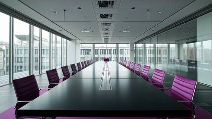 A well-appointed meeting room furnished with a sizable table and multiple seats for participants