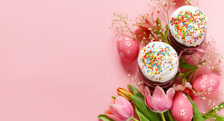 Easter composition with fresh tulips and eggs