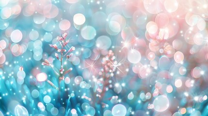 Abstract delicate blur bokeh background in soft teal, blush pink, and ivory cream colors