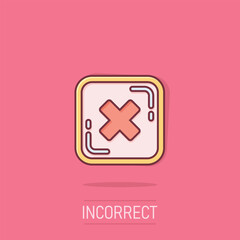 Fototapeta premium Don'ts sign icon in comic style. Unlike cartoon vector illustration on isolated background. No splash effect business concept.