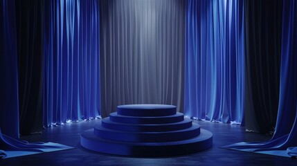 Empty product podium with indigo blue octagon velvet 