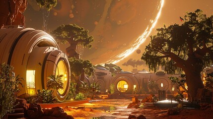 A VR experience of living in a space colony on Mars, futuristic lifestyle - obrazy, fototapety, plakaty