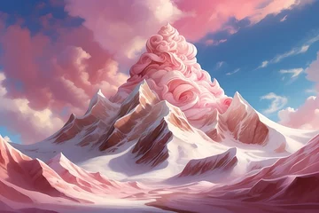 Photo sur Plexiglas Rose  Fantasy landscape with snowy mountains and blue sky
